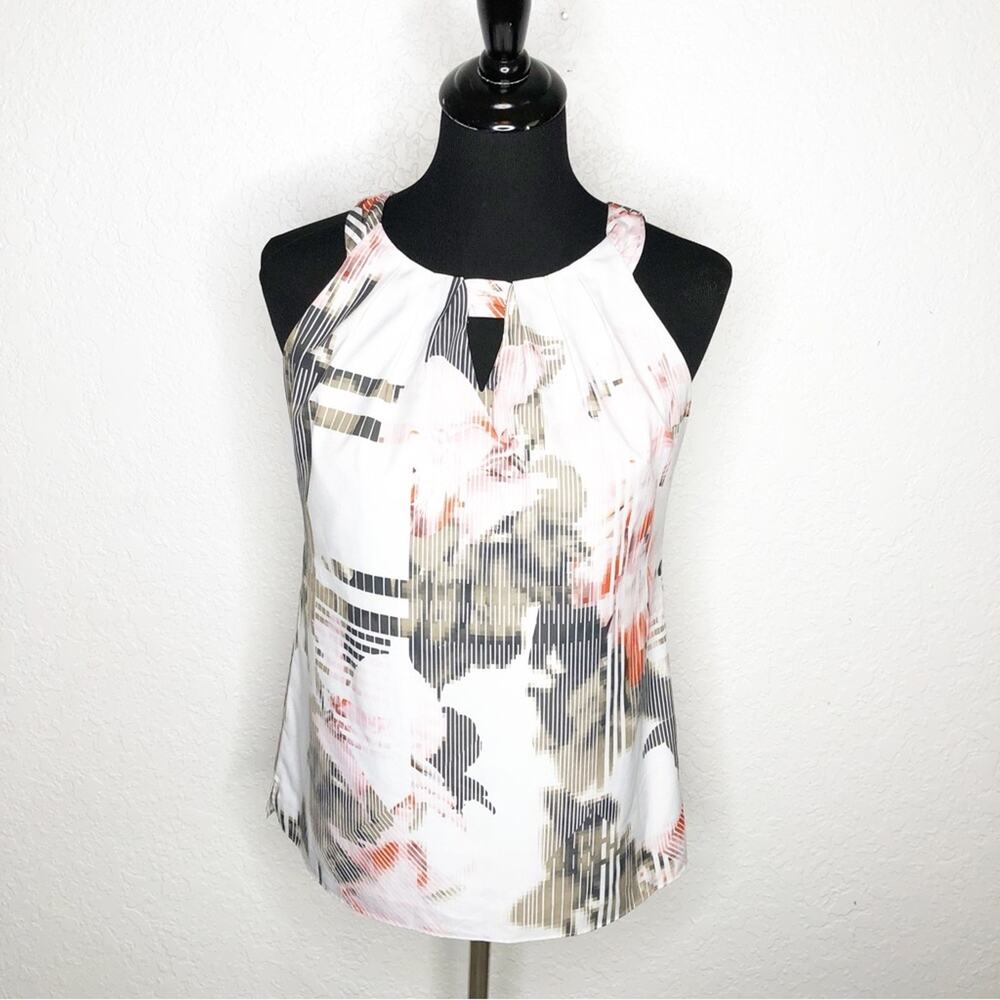 WHBM white black pink floral striped sleeveless‎ top size 0